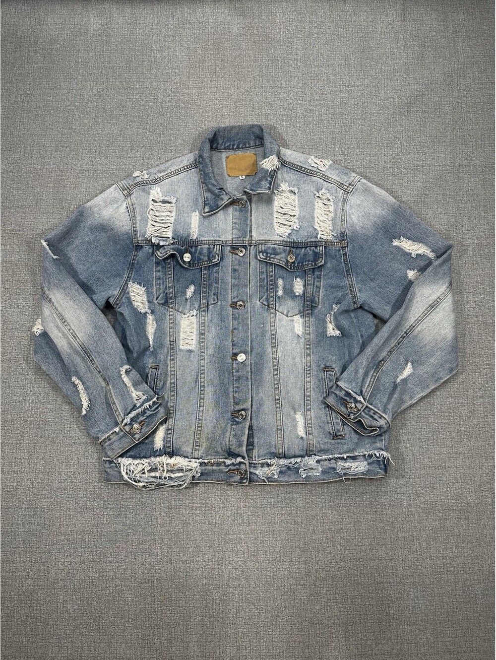 Distressed Denim Size S Fits M Jacket Wash Ripped Jean Jacket